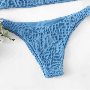 NWOT SHEIN Blue Smocked Cheeky Bikini Bottoms